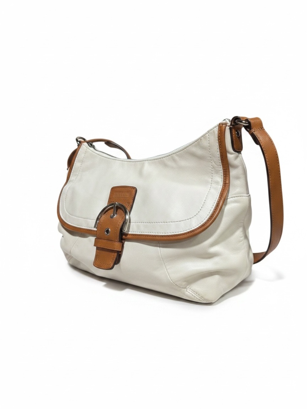 Coach Soho F19580 Ivory Leather Flap Shoulder Bag Tan Trim 2012 - Picture 3 of 9